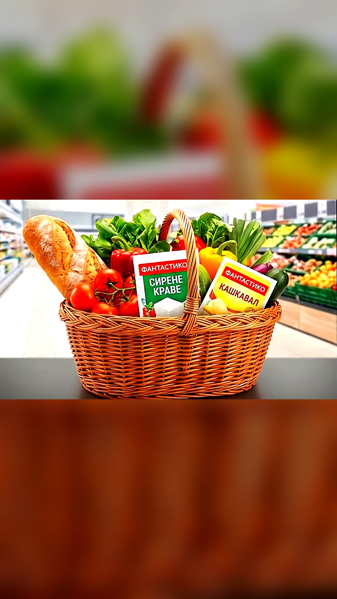 Fresh food basket inside a Fantastiko supermarket