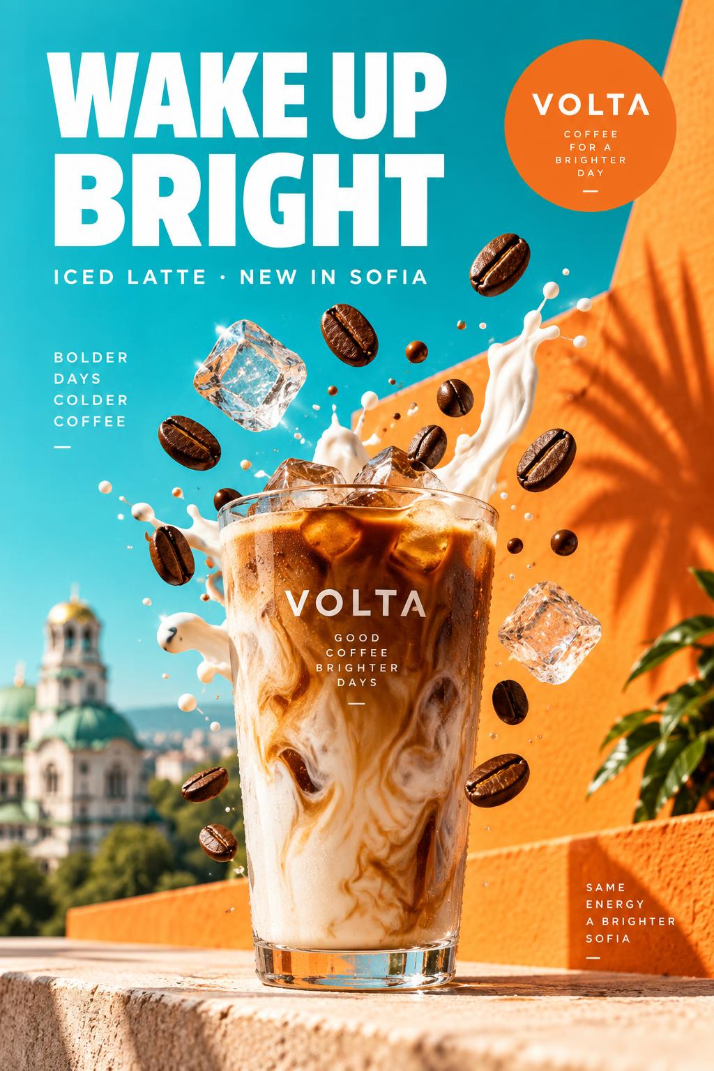 Bright coffee advert on the 27-inch screen